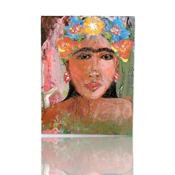 Original Frida Kahlo Inspired Acrylic Painting on Upcycled Wood Board, 8x10" - Picture 2 of 13